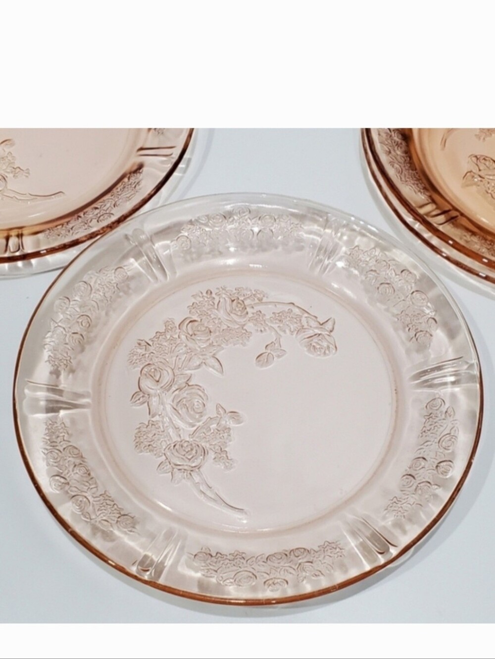 1930s (4) Sharon Pink Depression Glass 9" Roses Plates by Federal Glass (Set 1) - Picture 6 of 12